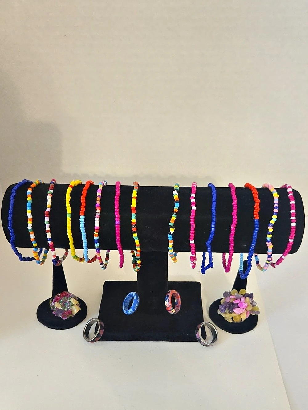Multicolor Beaded Bracelet Set And Rings, Like New!